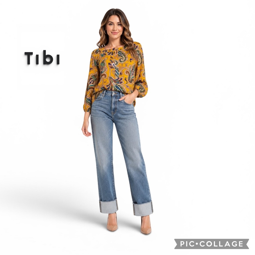 Tibi Yellow Paisley Silk Blouse